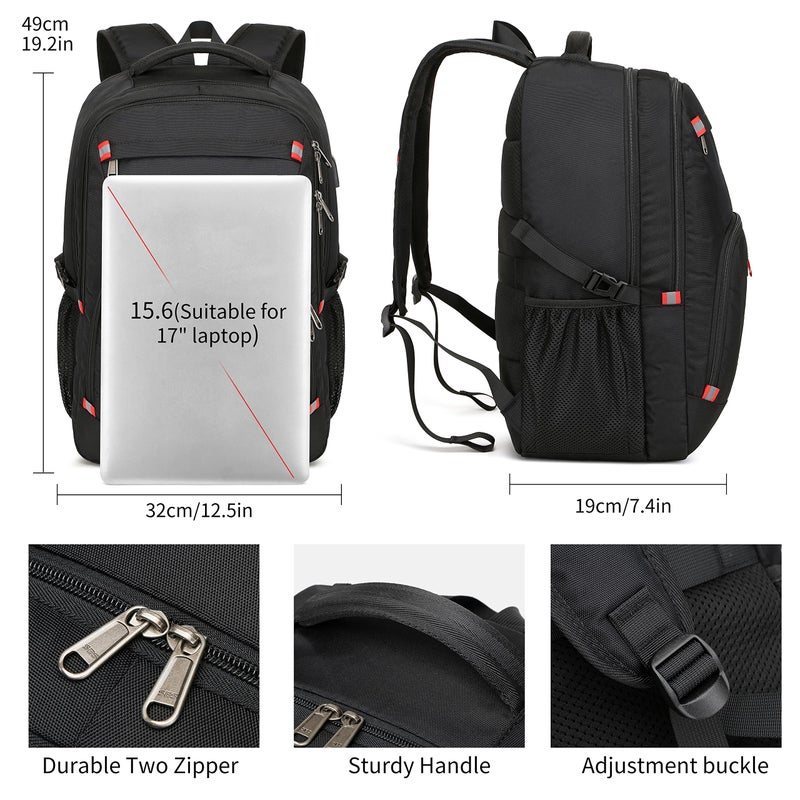 CAFELE حقيبة ظهر للكمبيوتر بحجم 17.3 بوصة، حقيبة ظهر كبيرة لحمل الكتب مع منفذ شحن USB، حقيبة ظهر متينة مقاومة للماء للأعمال والجامعة والمدرسة والسفر، حقيبة يومية غير رسمية للرجال والنساء، سوداء - Image 4